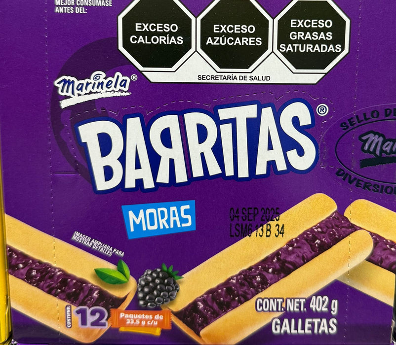 Barritas de Mora, Caja con 12 paquetes de 33.5 g