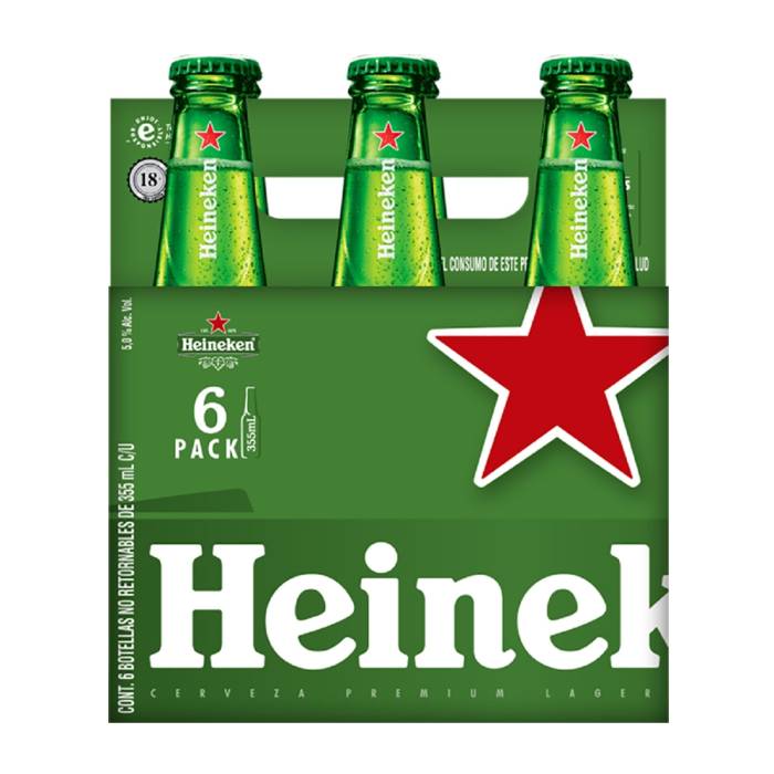 Cerveza clara Heineken 6 botellas de 355 ml c/u